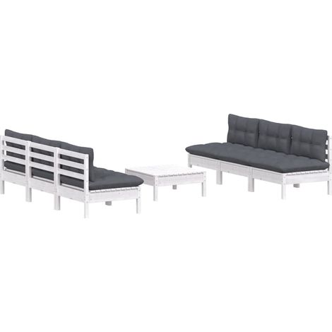 vidaXL Salon de jardin 7 pcs avec coussins anthracite bois de pin (1/5)