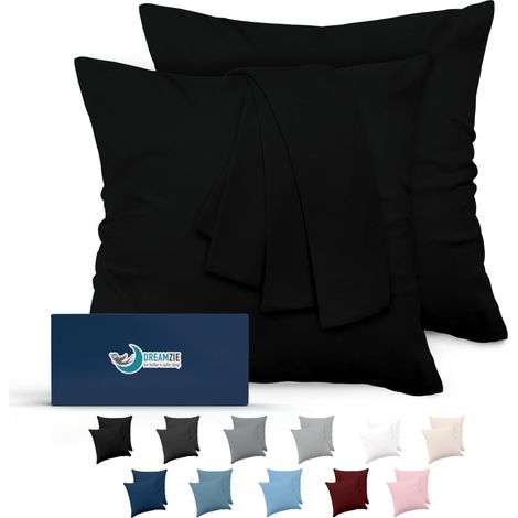 Taie Oreiller 65x65 Lot de 2 en Microfibre Housse Coussin Douce Et Brossée, Toucher Peau de Pêche - Noir (1/5)