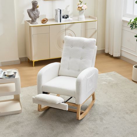 Chaise à bascule 66,5 x 121,5 x 102 cm blanche, USB et repose-pieds, structure en bois MEUBLIV (1/5)