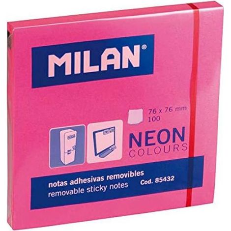 Notes Adhésives - 76 X 76 Mm - Repositionnables - Rose Néon - Bloc De 100