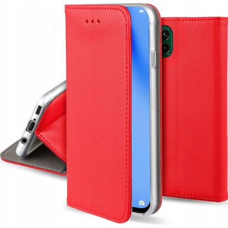 Custodia per HUAWEI P40 LITE CHIUSA INTELLIGENTE MAGNETICA ROSSA + VETRO (1/5)