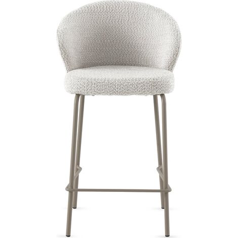 Ensemble de 2 tabourets recouverts de chenille blanche avec pieds en métal taupe (1/5)