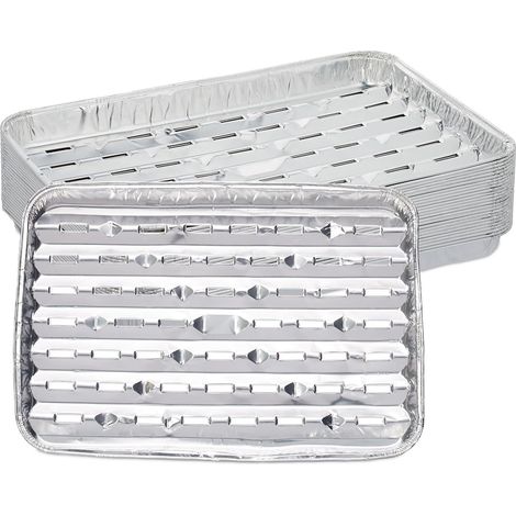Lot de 25 Barquettes Aluminium Fond Troué Résistant Chaleur 260°C Pour Barbecue 34x22cm (1/5)