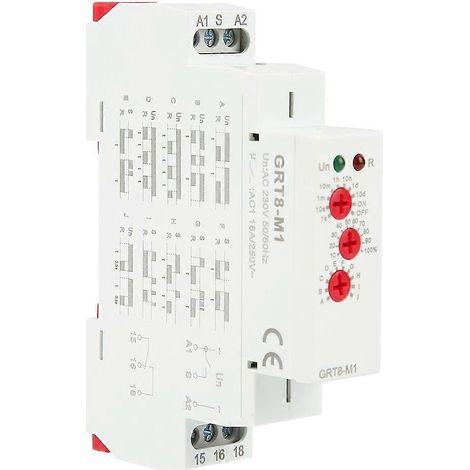 Relais temporisé multifonctionnel GRT8-M1 à 10 fonctions, montage sur rail DIN, 230 V CA (1/4)