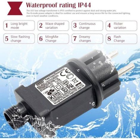Transformateur LED - 31 V 6 W - Fonction Minuterie Et Mémoire - 8 Modes D'éclairage - Étanche IP44 - Pour Guirlandes Lumineuses - 3 Pièces (1/4)