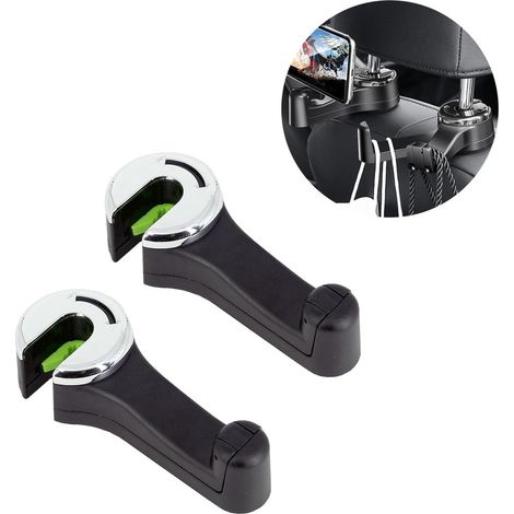 piezas - Gancho oculto 2 en 1 para reposacabezas de coche - Gancho giratorio 360° para asiento trasero - Gancho para coche - Con soporte para teléfono - Fácil de instalar - Fuerte y duradero (1/5)