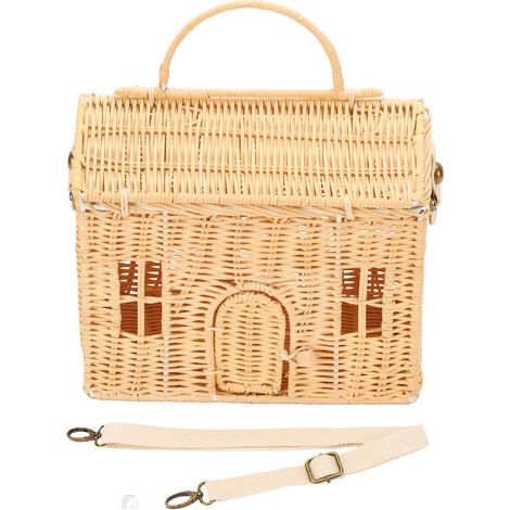 Panier en Osier en Forme de Maison, Panier de Rangement tressé avec Bandoulière, pour Pique-Nique et Mariage (1/5)
