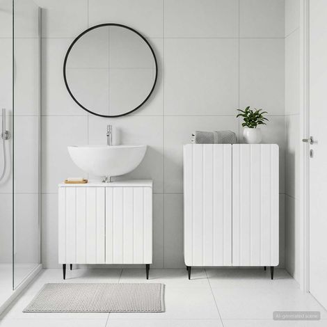 vidaXL Ensemble de 2 meubles de salle de bain ZWOLLE Blanc brillant (1/5)