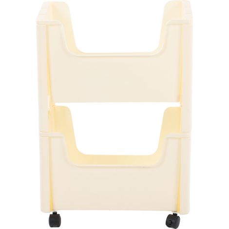 Chariot de rangement mobile grande capacité, épais, avec roulettes verrouillables, pour livres, jouets et flacons d'épices. 2 niveaux, beige. (1/5)