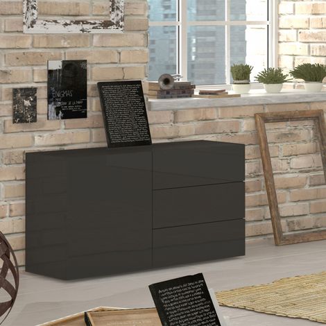 Credenza Antracite Lucida 110 cm Mobile Madia con 3 Cassetti e 1 Ante (1/5)