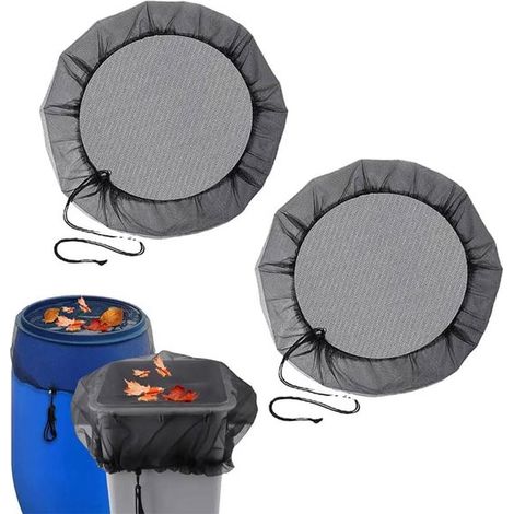 Filets pour récupérateur d’eau de pluie 2 pièces Ø95 cm – Housses universelles avec cordon de serrage – Protection contre moustiques feuilles et saletés – Filets pour cuve et baril de pluie – Noir (1/5)
