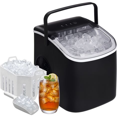 Macchina del Ghiaccio da 9 Cubetti en 6-12 Minuti con Cestello e Paletta Inclusi, 23,8x30,5x29 cm, Noir