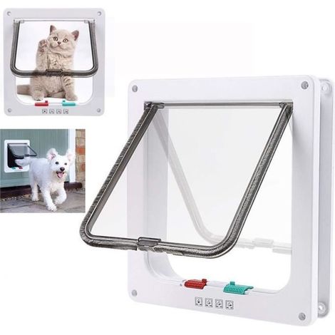 Chatiere Pour Chat Chien 23.5  25 5.5cm,porte pour chat Chatière à 4 Positions avec Tunnel Cache Découpe,trappe chat Taille L (1/4)