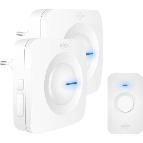 DB3000 Sonnette de Porte sans Fil - avec 2X Récepteur Plug-in - sans Batterie - 64 Mélodies - Distance sans Fil : 300m - Blanc