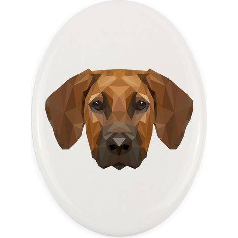 Rhodesian Ridgeback, perro león africano: azulejo geométrico con foto e inscripción de Art-Dog (1/4)