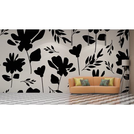 Papier peint fleuri - silhouettes sauvages noires - 150 x 250 cm (1/2)