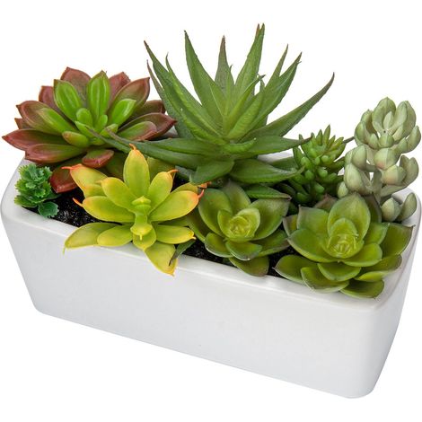 Plantes succulentes artificielles dans un pot en céramique blanche, mélange de rempotage pour bureau, maison, salle de bain, étagère (1/5)