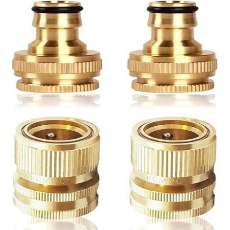 Lot de 2 paires de tuyaux d'arrosage 2 en 1 1/2" et 1,9 cm 2 en 1 Connecteur rapide en laiton Connecteur rapide d'extrémité de tuyau d'arrosage Kit de connexion pour cuisine jardin extérieur