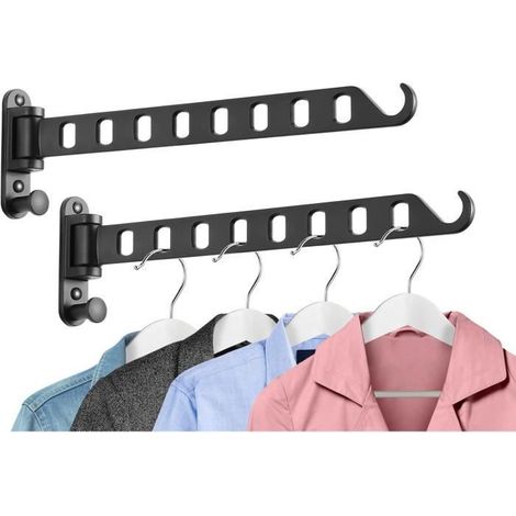 Porte-Manteau Mural avec Bras Pivotant, 8 Trous Solides, Séchoir de Buanderie Étendoir Mural Pliant Rotation 180° (Lot de 2, Noir) (1/4)