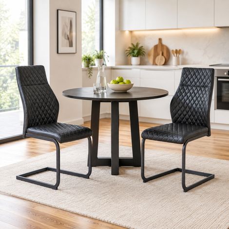 Essgruppe mit rundem Tisch 107 cm und 2 Stühlen, MDF und Metall, Industrie-Stil, Schwarz/Nussbaum (1/5)