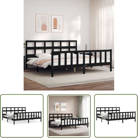 The Living Store Massivholzbett mit Kopfteil Schwarz 200x200 cm - Massivholzbette - Holzbetten - Schwarzes Bett - Boxspringbett - Lattenrost (1/5)