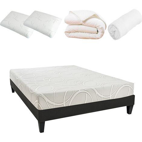 Pack Poséidon 160x200 cm Matelas Mousse + Sommier Bois + Accessoires (1/5)