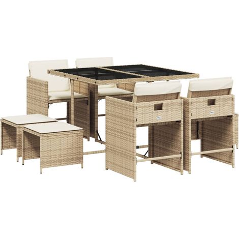 Maison Exclusive - 9-tlg. Garten-Essgruppe mit Kissen Beige Poly