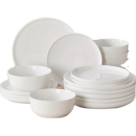 Juego de vajilla de porcelana, cerámica duradera, apta para microondas y lavavajillas, color blanco, 12 piezas. (1/2)