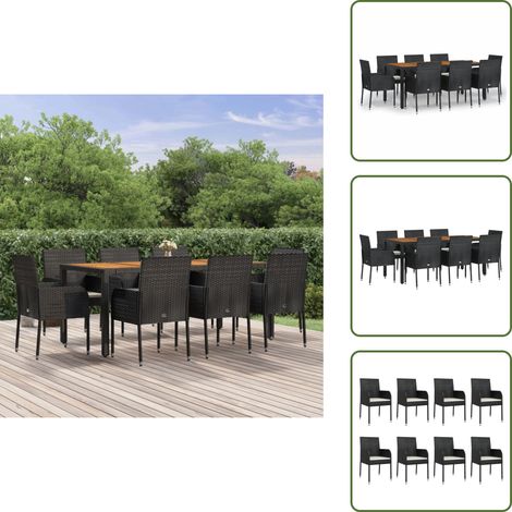 The Living Store 9-tlg. Garten-Essgruppe mit Kissen Schwarz Poly Rattan - Gartenessgruppe (1/5)