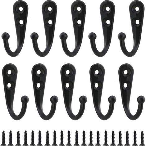 10pcs Rétro Crochet de Manteau Métal Noir Patère Murale à Visser Individuelle Patère Porte Manteau Vintage Murale pour Peignoir Maison Etagères Tiroirs Casiers Salle de Bain avec 20 Vis