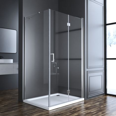 Duschkabine 100x90 cm Falttür mit Seitenwand, Duschkabine 100x90cm Eckeinstieg Drehfalttür Dusche Duschabtrennung mit 6mm NANO ESG Sicherheitsglas Glas Duschwand Höhe: 195cm