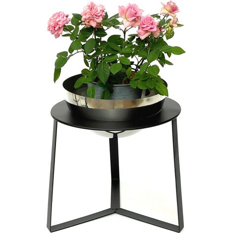 DanDiBo Blumenhocker Metall mit Topf Schwarz Silber 34 cm Blumenständer 96091 L Blumensäule Modern Pflanzenständer Pflanzenhocker