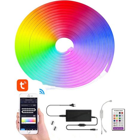 Bande lumineuse intelligente Tuya, bande lumineuse néon colorée, bande lumineuse basse tension 12 V antidéflagrante, 5 m, connectée en Wi-Fi - Parfaite (1/5)