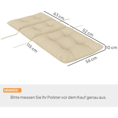 Coussin d'assise, 115 x 56 cm, coussin de chaise avec attaches, dossier, 10 cm d'épaisseur, hydrofuge, beige, pour la maison, le jardin, le bureau et les chaises. (1/5)