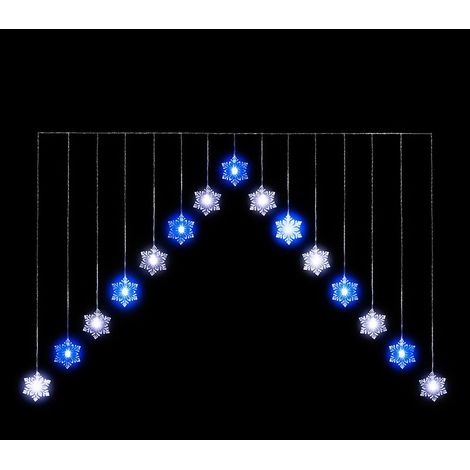Christmas Indoor or Outdoor Snowflake 'V' Curtain Lights Blue & White 15 Lights