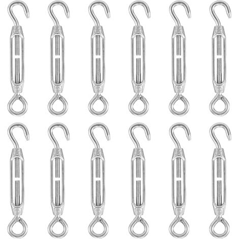 12 Pcs Tendeur De Fil M4 En Acier Inoxydable 304 Réglable Crochet Ridoir Et Oeil Ensemble Heavy Duy, avec crochets et œillets résistant à la corrosion pour câbles métalliques - (1/5)