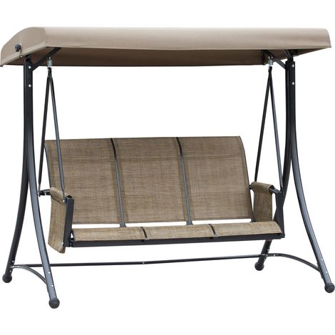 Dondolo 3 Posti da Giardino 196x128x172 cm in Metallo e Textilene Marrone