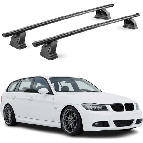 OMAC Barres de toit transversales en acier pour Bmw Serie 3 Touring E91 2006-2012 – TÜV / DIN 75302:2019 – Antivol inclus – Rainure en T (accessoires) – Charge max 75 kg – 2 barres – Noir (1/4)