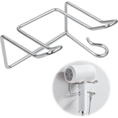 Soporte para secador de pelo de pared, sin taladrar, autoadhesivo de acero inoxidable con gestión de cables, para baño, hotel y dormitorio