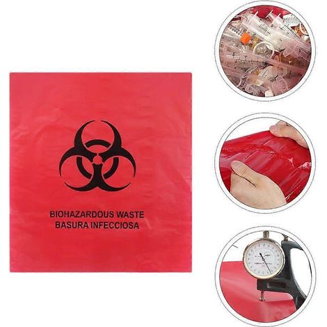 50 sacs poubelles de qualité hospitalière pour déchets biomédicaux à risque, rouges, avec symbole de danger (1/4)
