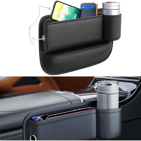Range-fente siège auto côté passager, pochette latérale, noir (1/4)
