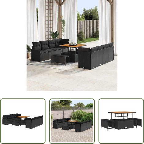 Mobilier extérieur - Ensemble de canapé de jardin avec coussin 11 pcs Noir polyrotin (1/5)