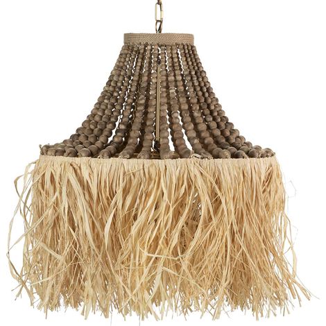 Plafonnier Chaîne Boules en Bois Raphia 60X60X66Cm (1/2)