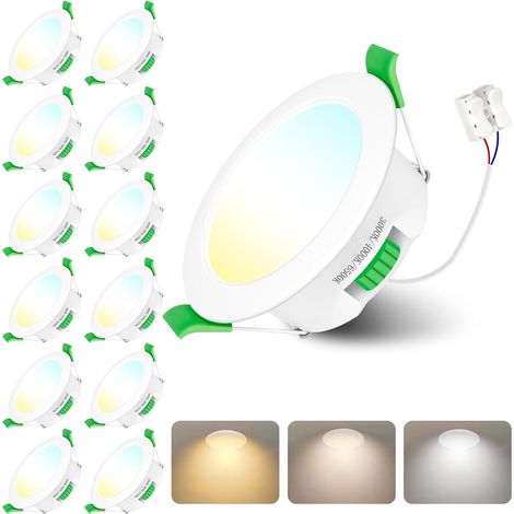 Spot Led Encastrable Salle de Bain,Spots LED 230V, 7W Trou Φ 65-75mm, IP44, Dimmable, Spot Led Encastrable Extra Plat, Blanc Chaud 3000K Blanc Neutre 4000K Blanc Froid 6500K, Lot de 12 (1/5)