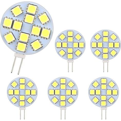 Ampoule G4 LED 2W, AC/DC12-24V, 200LM Blanc Chaud 3000K, 12x 5050SMD, Équivalent Ampoule Halogène 20w, Non-Dimmable, G4 Ampoule Ronde LED pour Lumière d'armoire, Éclairage Encastré, Lot de 6 (1/5)