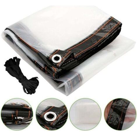 Transparent Tarpaulin with Eyelets - 1 x 2 m - Waterproof Polyethylene Tarpaulin - Weather Resistant - for Patios, Balconies, Gazebos, Garden Furniture - with Rope (1/5)