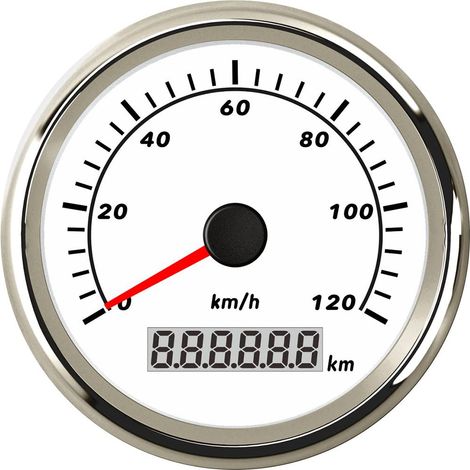 Tachimetro GPS da 85 mm 0-120 km/h per barca con retroilluminazione rossa (0-120 km/h, bianco + acciaio inossidabile)
