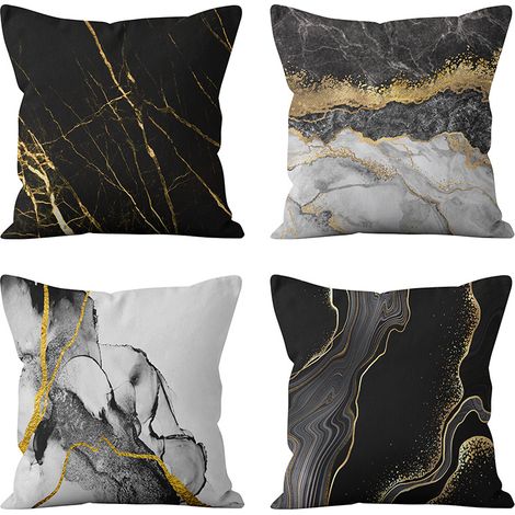Lntyq 18" x 18" Schwarz Marmor Gold Dekorative Kissenbezüge, Gold Dekorative Kissenbezüge Sofakissenbezüge Home Decor Kissenbezug 4er Set (1/5)