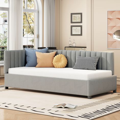 Sofá cama 90/200 cm gris de terciopelo con respaldo intercambiable (1/5)