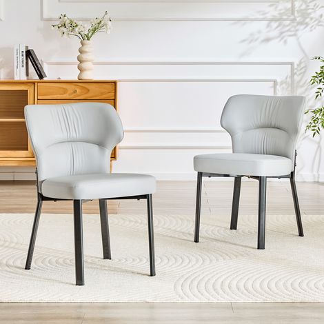 Juego de 2 sillas de comedor con tapicería de piel sintética y asiento acolchado, sillas modernas con estructura de metal negro, solo las sillas, la mesa no está incluida. (1/5)